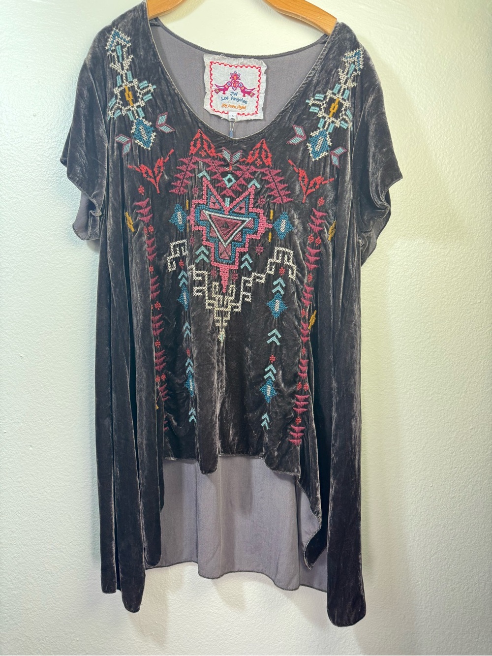 Johnny Was Embroidered Velvet Draped Tunic L NWT